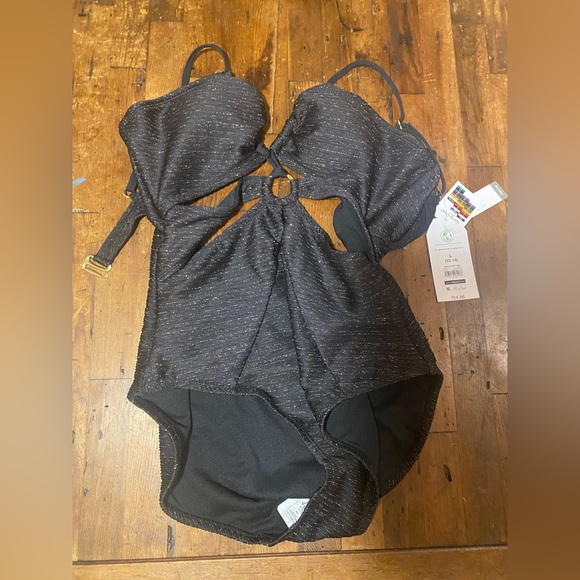 NWT Womens Time and Tru Cut-Out One Piece Swimsuit Black & Gold Size L (12-14) - Picture 4 of 6